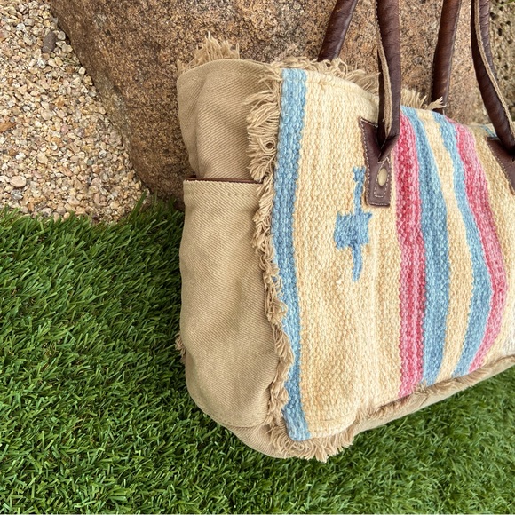 MYRA Canvas + Cotton Tapestry Bag with Leather Handles - Picture 14 of 16